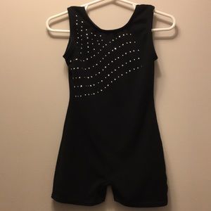 Girl’s Black Tank Leotard with Rhinestones